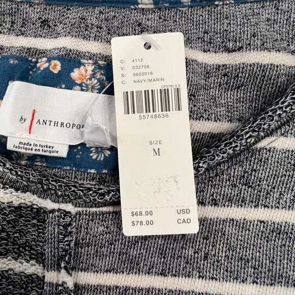 NWT Anthropologie Blue & Ivory Textured Stripe Raw Trim Sweatshirt - Picture 4 of 10